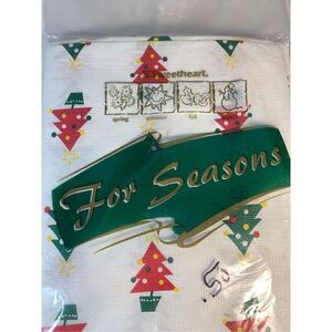 Vintage Christmas Paper Tablecloth- 54x108 -NEW White/Green Trees